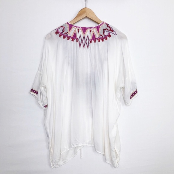 Johnnie Was Biya boHo embroidered tie front tunic top - Picture 13 of 15